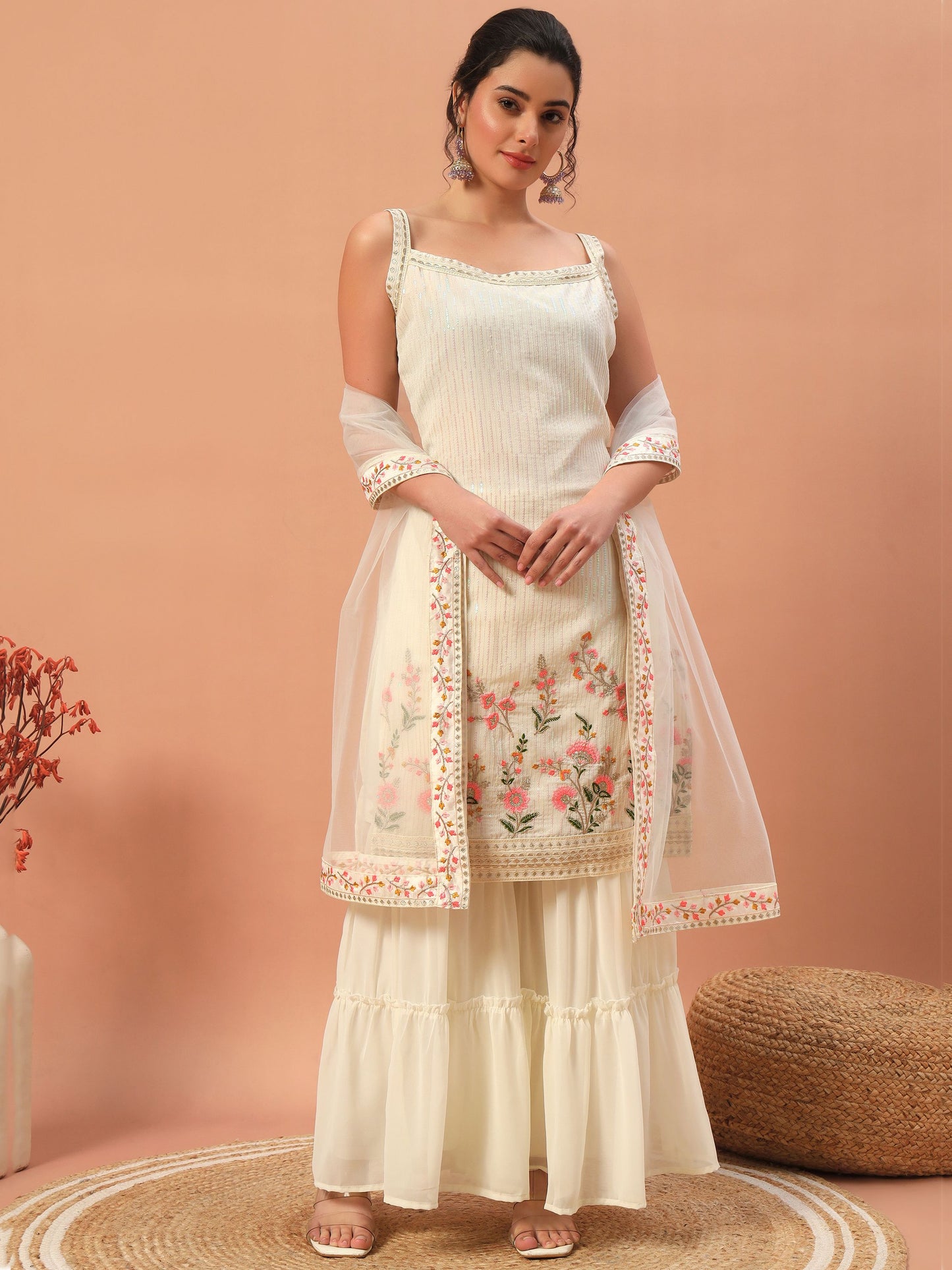 White color georgette sharara suit for women