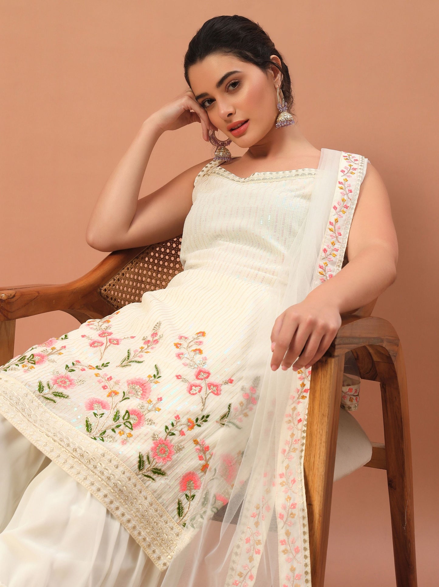 White color georgette sharara suit with dupatta price