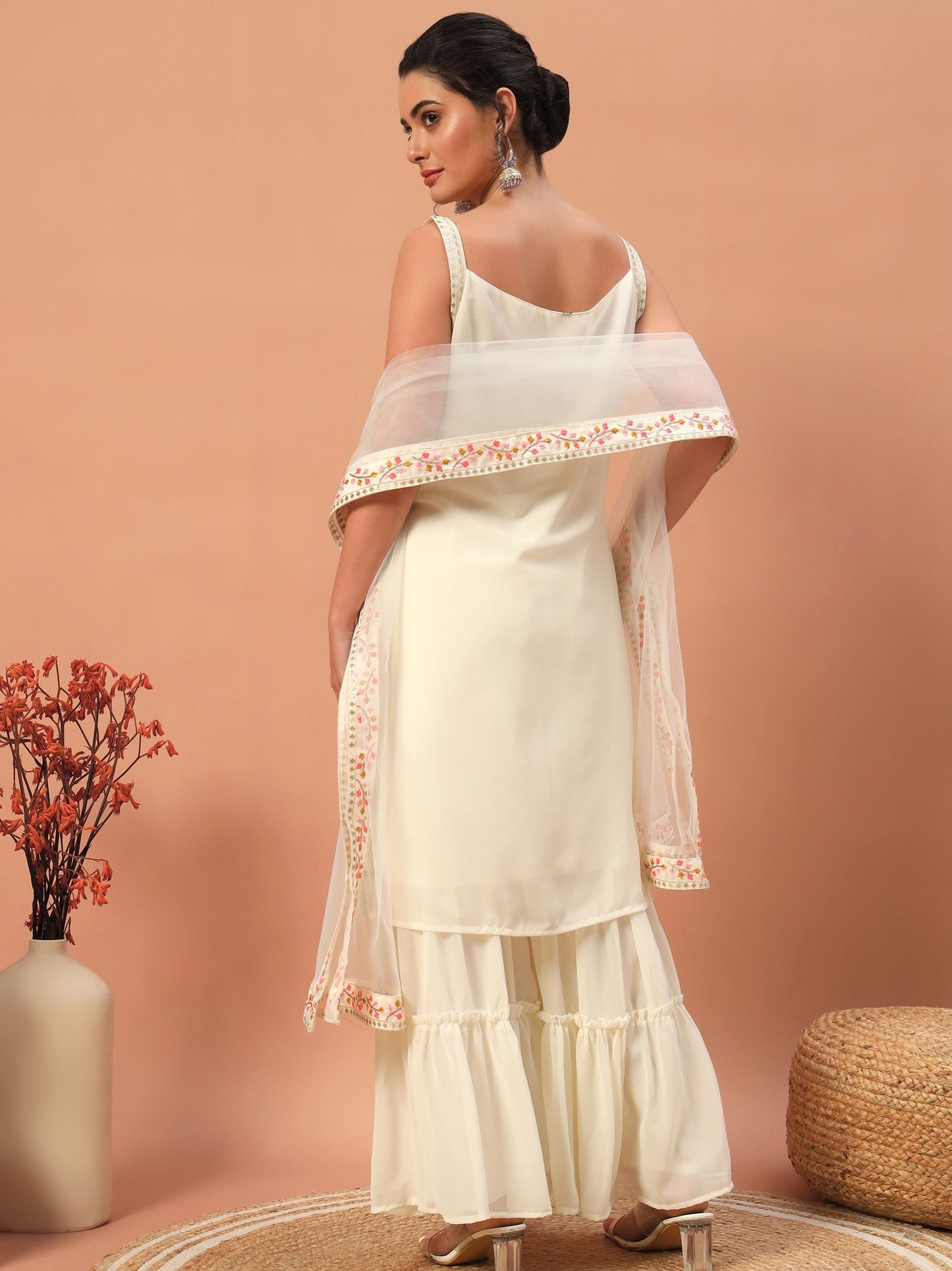 White color georgette sharara suit for party