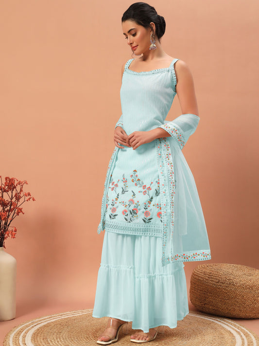 Sky color georgette sharara suit for wedding