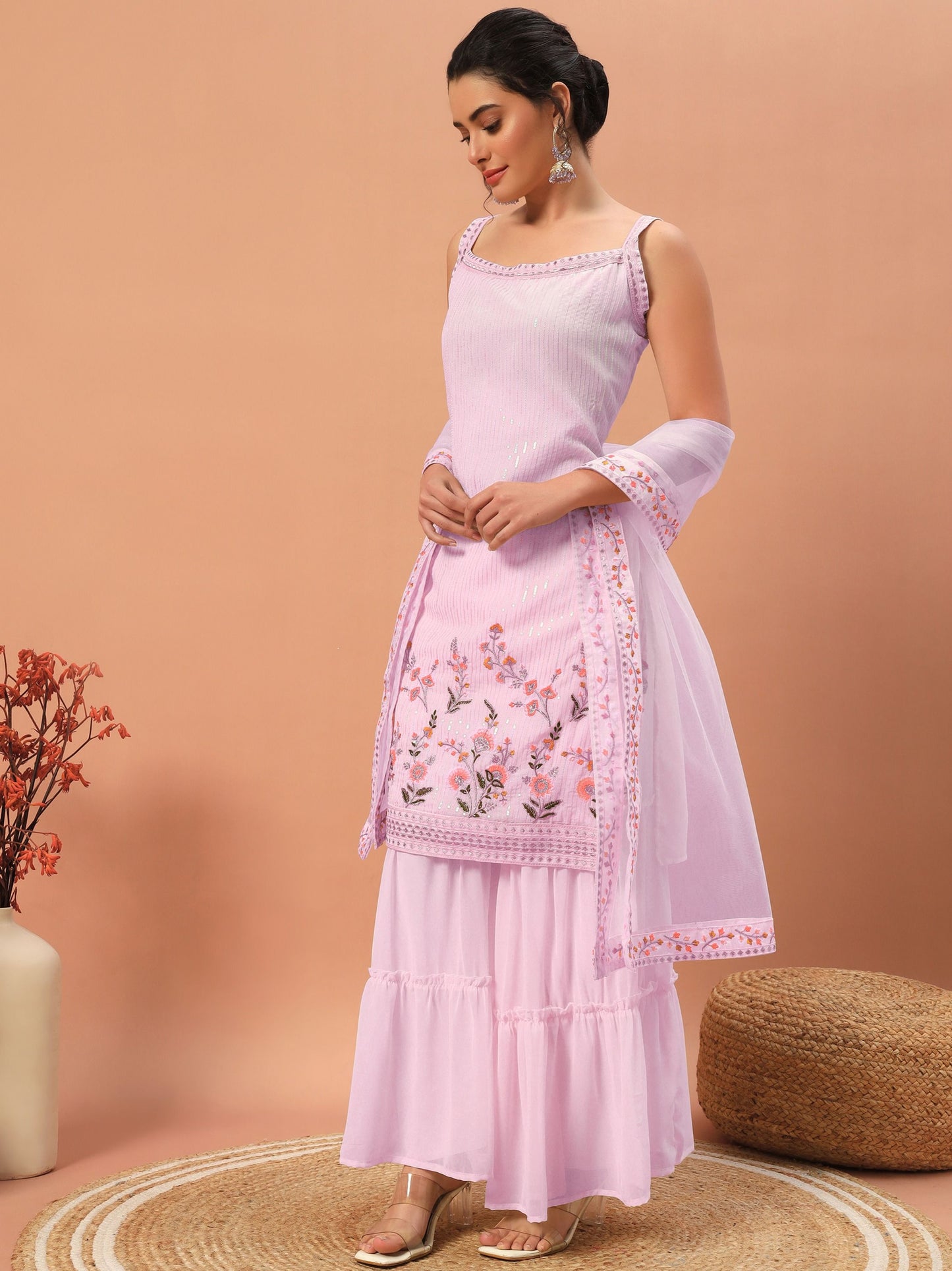 Pink color georgette sharara suit for wedding