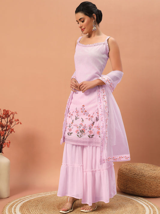 Pink color georgette sharara suit for wedding