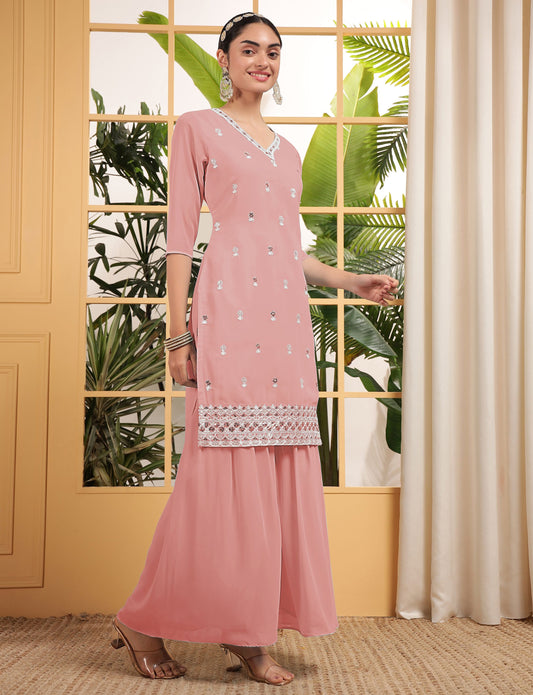 Peach color georgette sharara suit for wedding