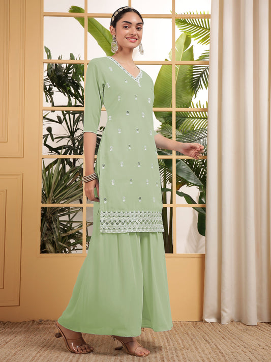 Pista color georgette sharara suit for wedding