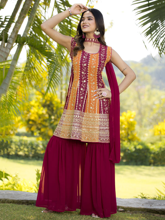 Red color georgette sharara suit for wedding
