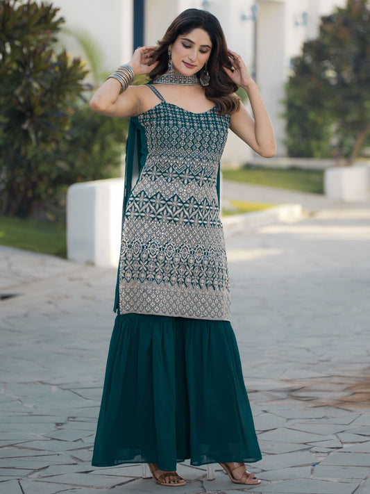 Rama color georgette sharara suit for wedding