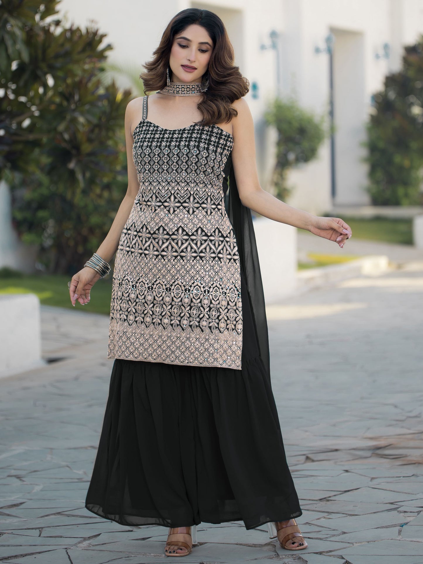 Black color georgette sharara suit for women
