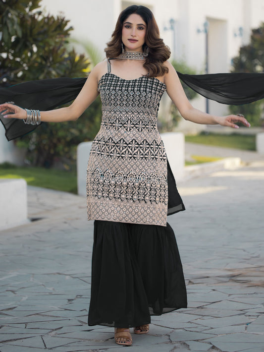 Black color georgette sharara suit for wedding
