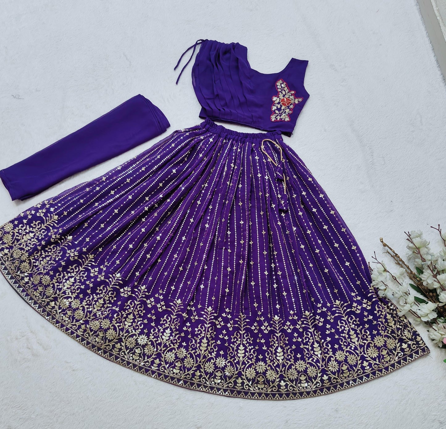 Purple color georgette lehenga choli for girls online shopping