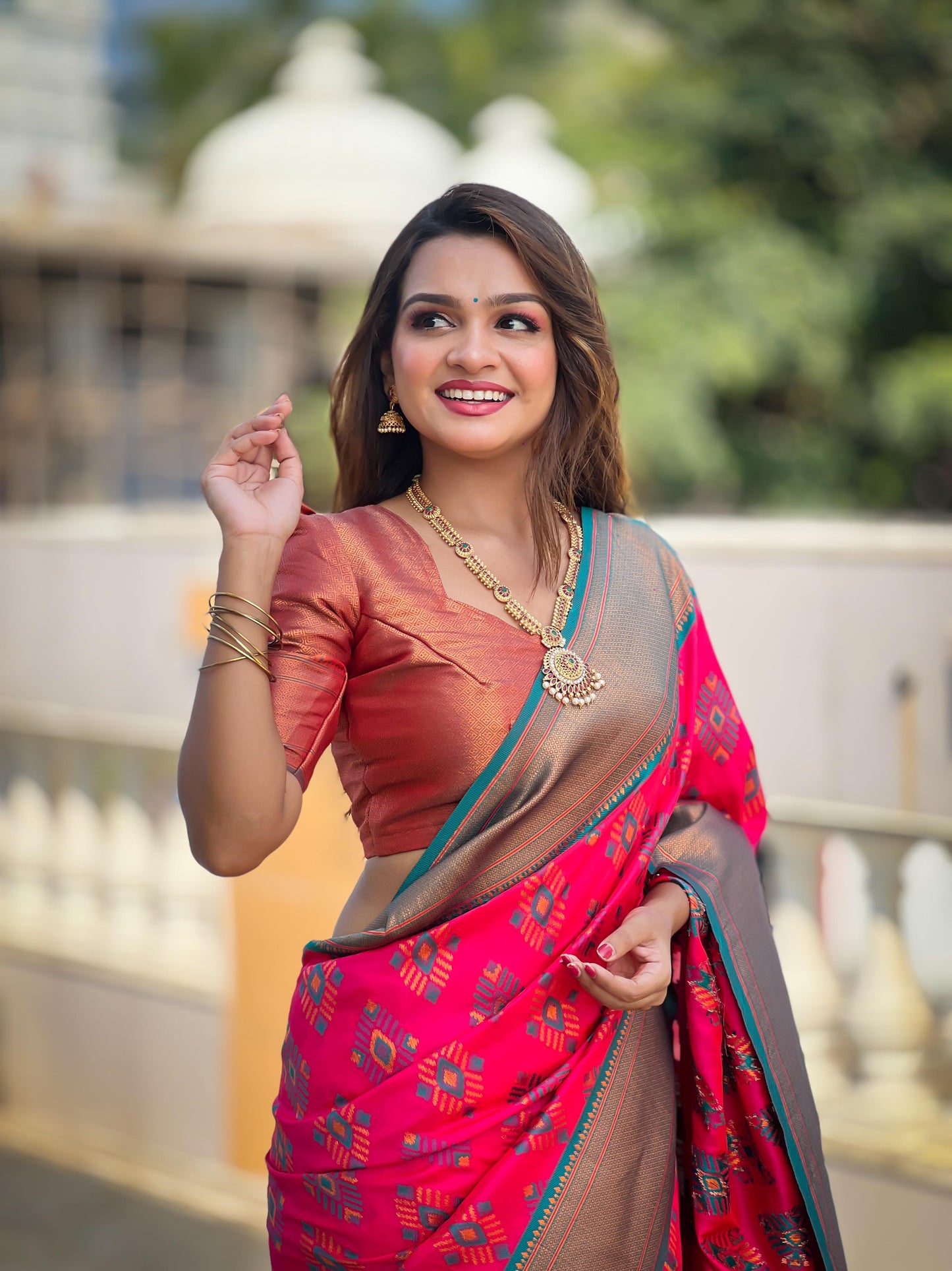 Pink color banarasi silk saree images
