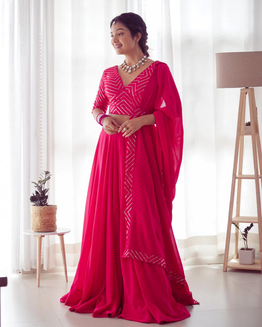 Pink georgette lehenga choli with dupatta online shopping