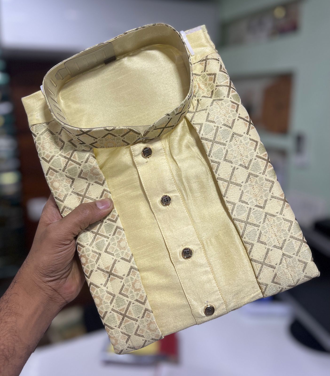 Stylish Yellow jacquard kurta