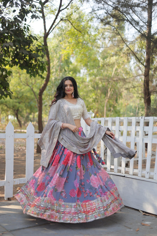 Grey Lehenga with contrast Dupatta