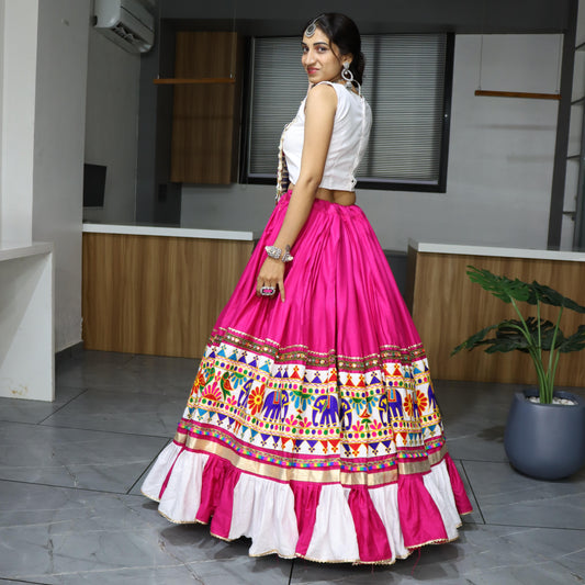 Pink gamthi work lehenga choli online shopping