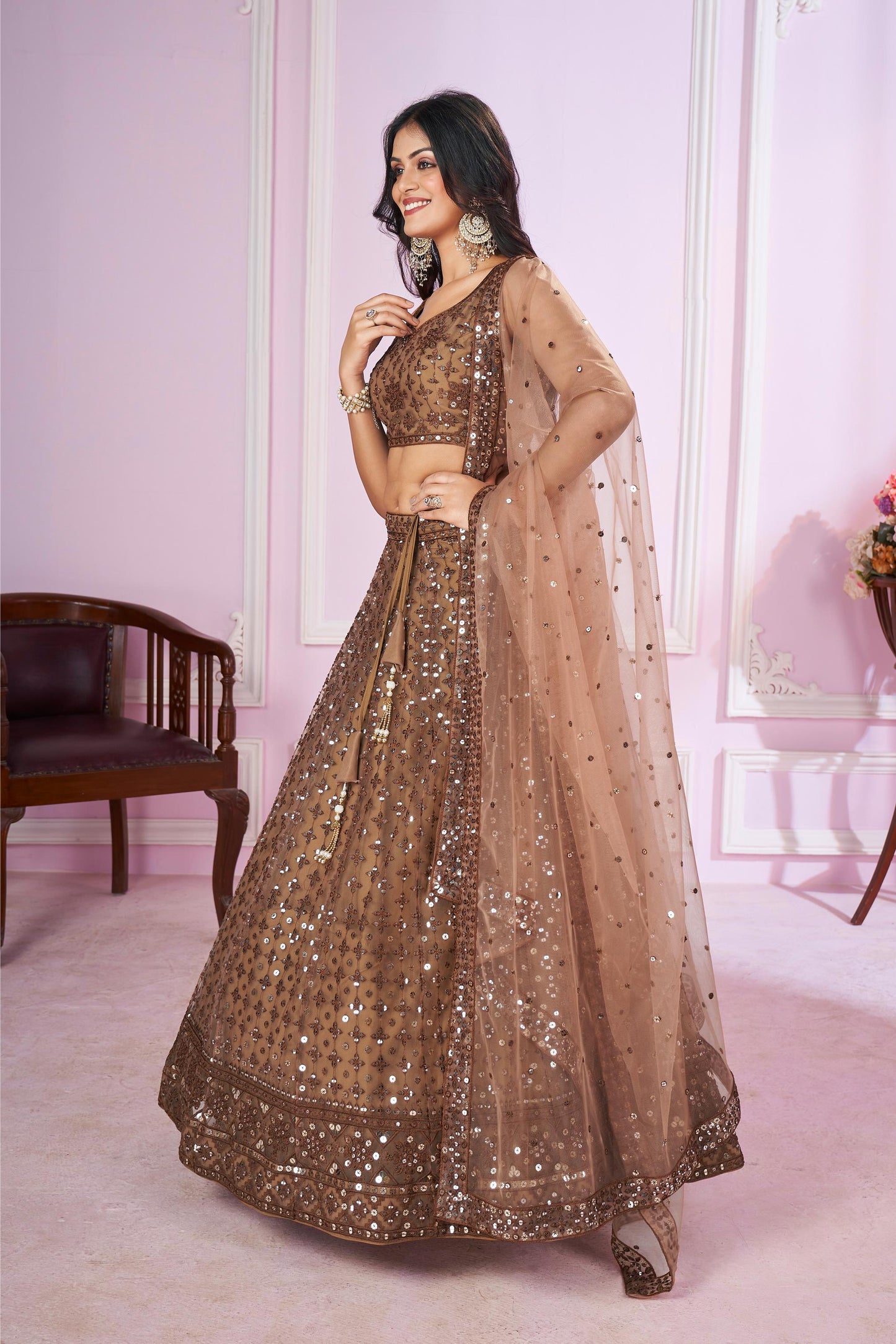 Fancy Brown With Soft Net Dupatta