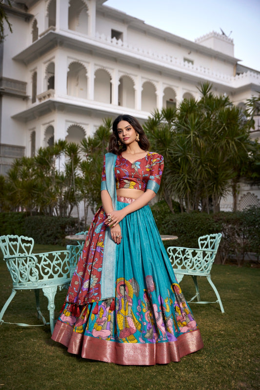 Firozi color dola silk lehenga choli for women online