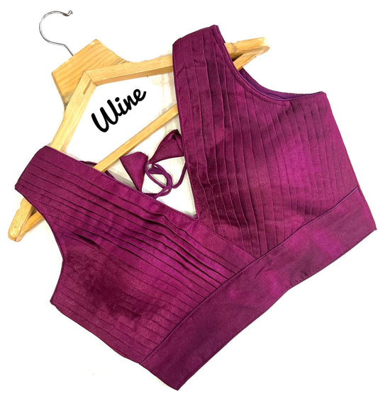 Wine color silk sarees blouse for women
