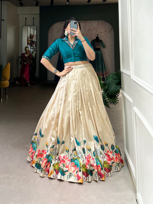 Beige tussar silk lehenga choli for women online shopping