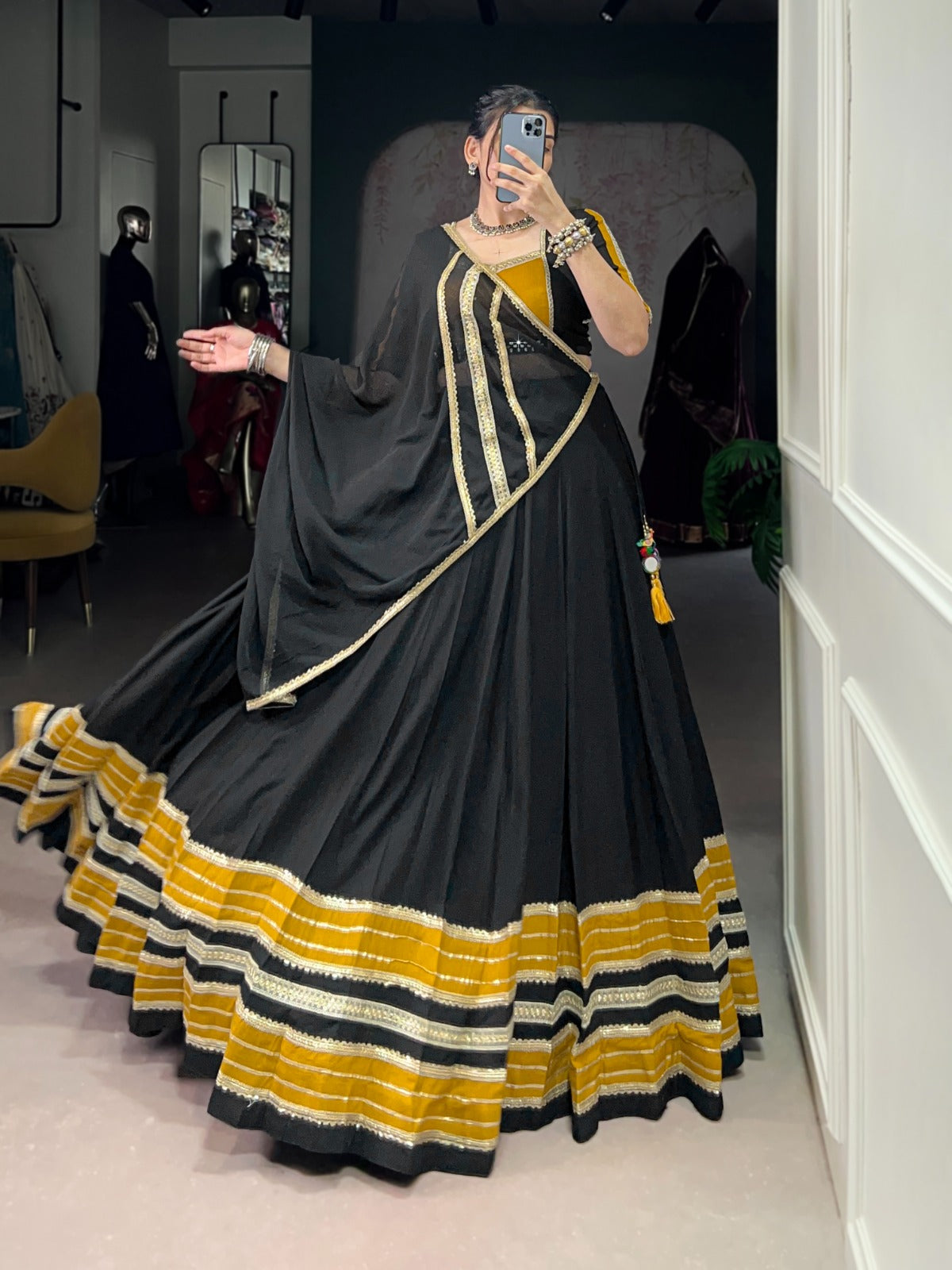 Black color rayon lehenga choli for women