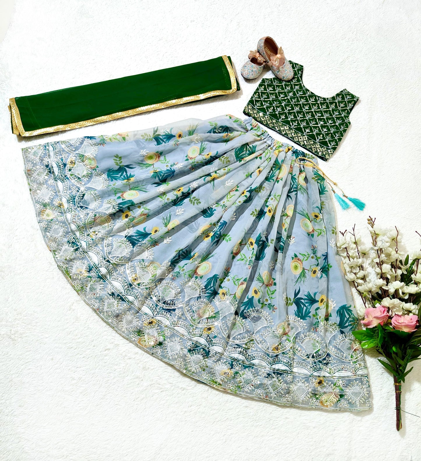 Grey color georgette lehenga choli for small girls price