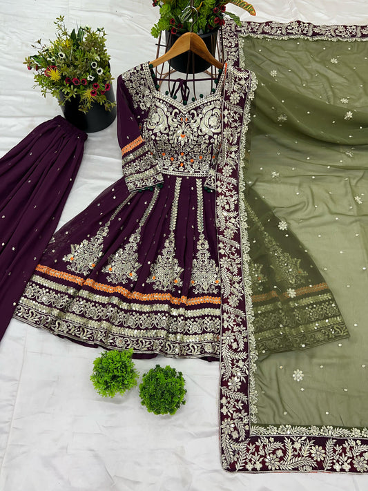 Purple color georgette sharara suit for wedding