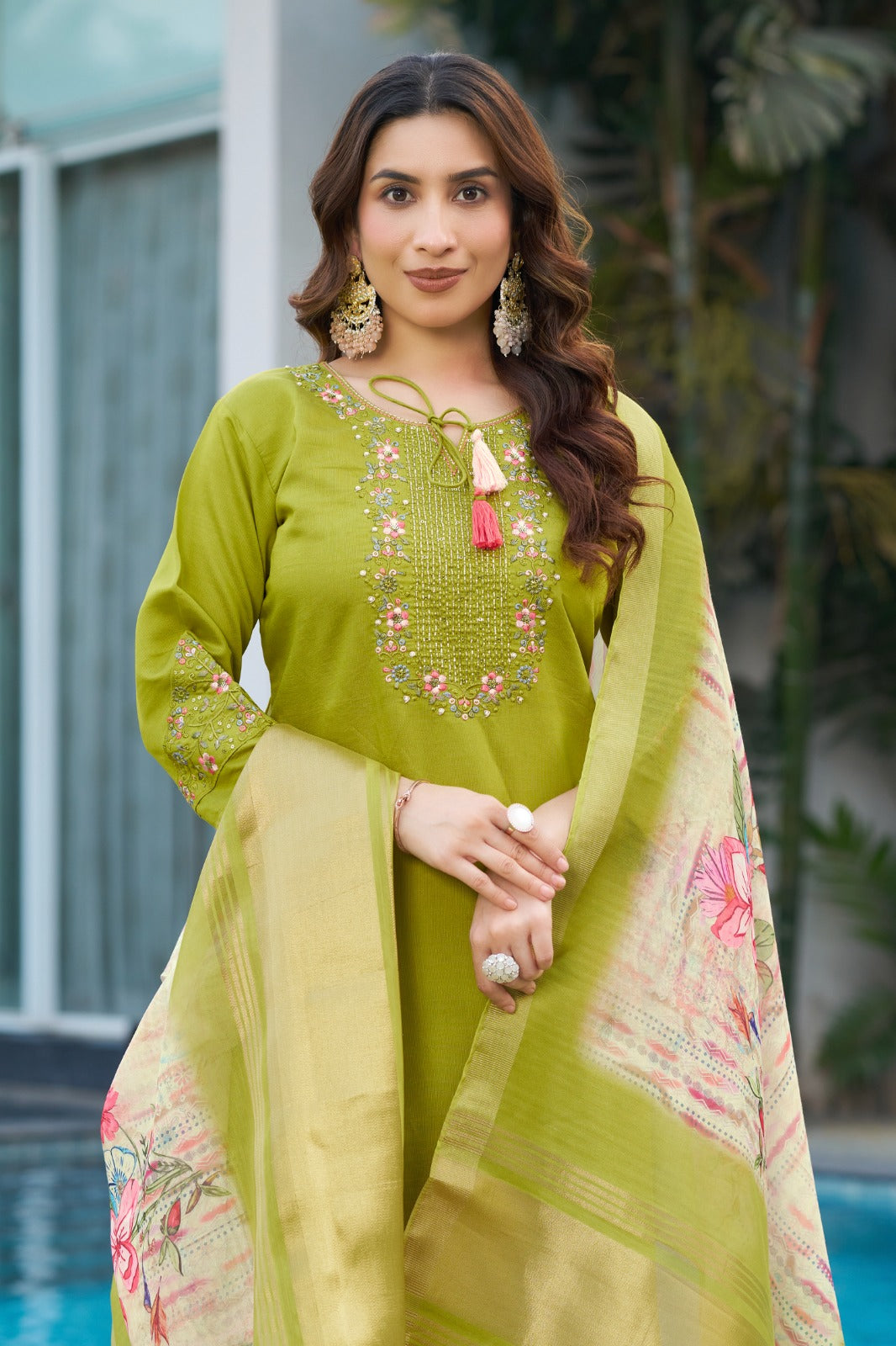 Emerald green color viscose silk salwar kameez for women