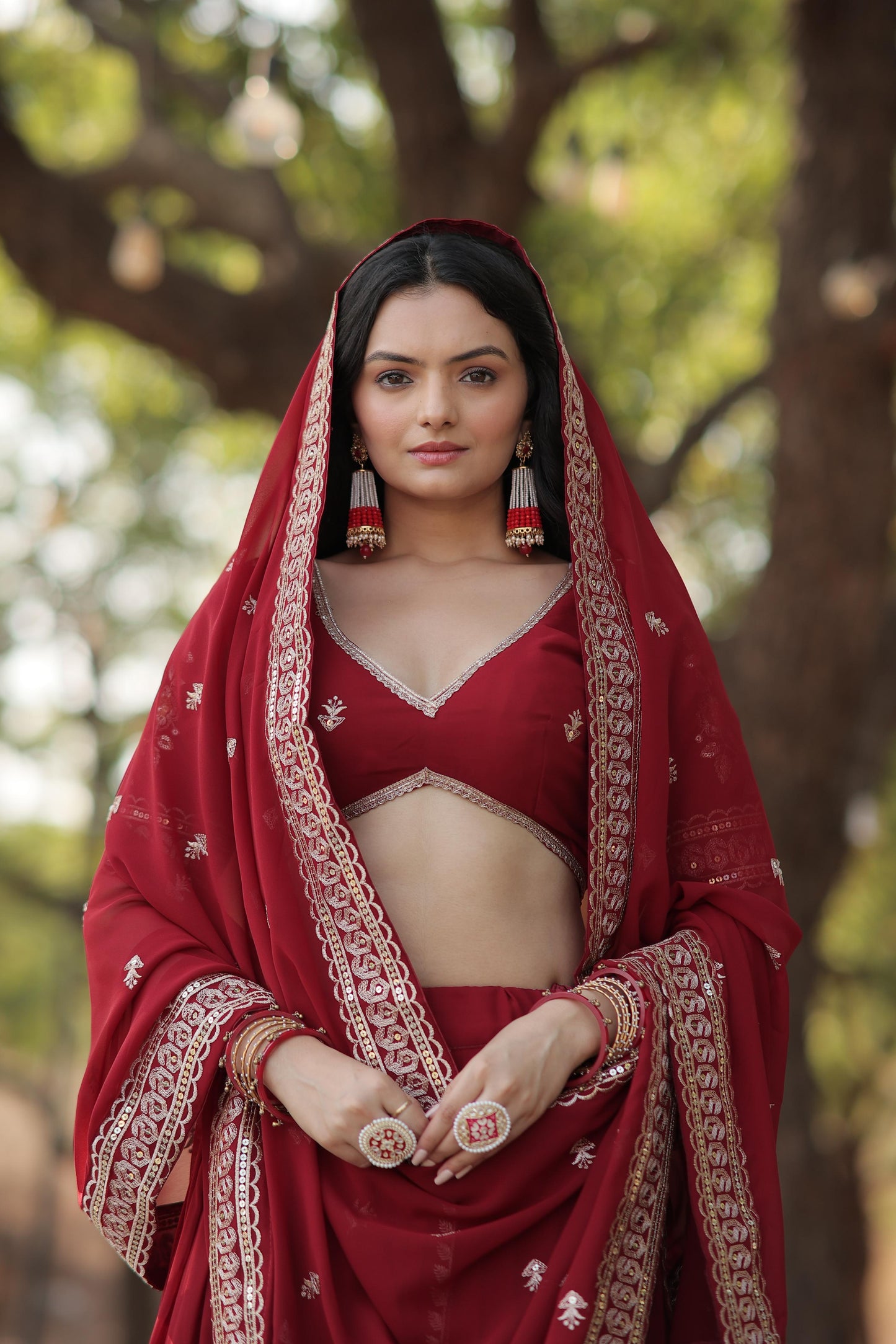Simple maroon georgette lehenga choli for women