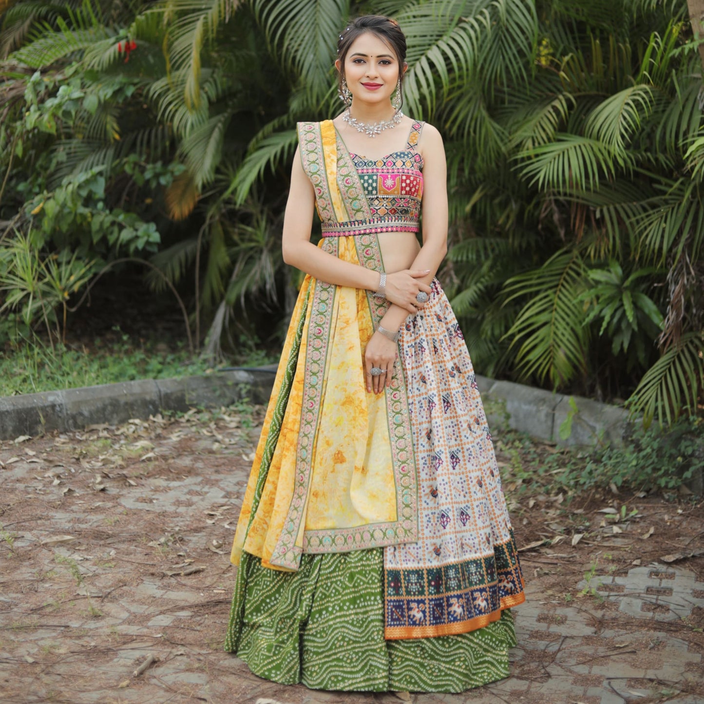 Green color slub cotton lehenga choli