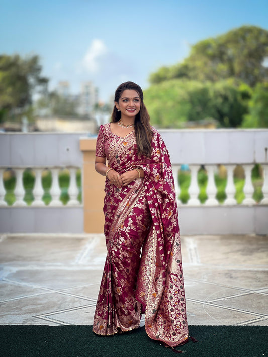 Rani pink viscose dola silk saree for wedding price
