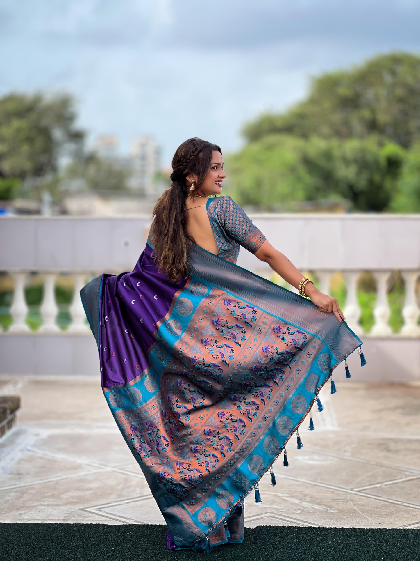 Purple color paithani silk saree with blouse design