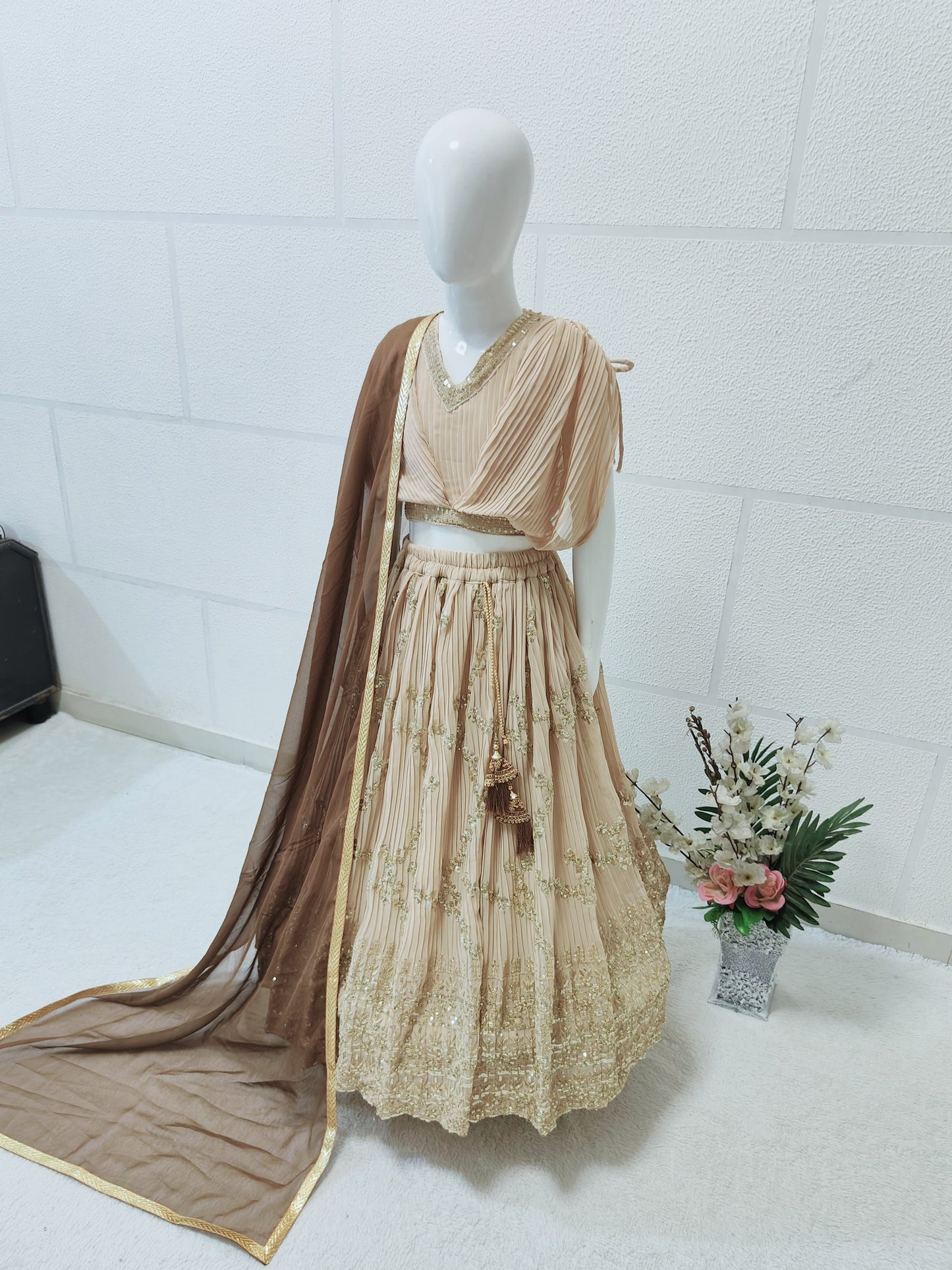 Beige color georgette small girls lehenga choli price