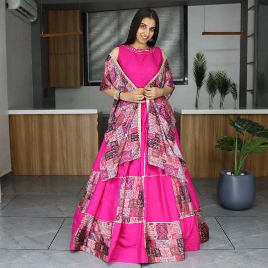 Rani pink color rayon cotton lehenga choli for women online