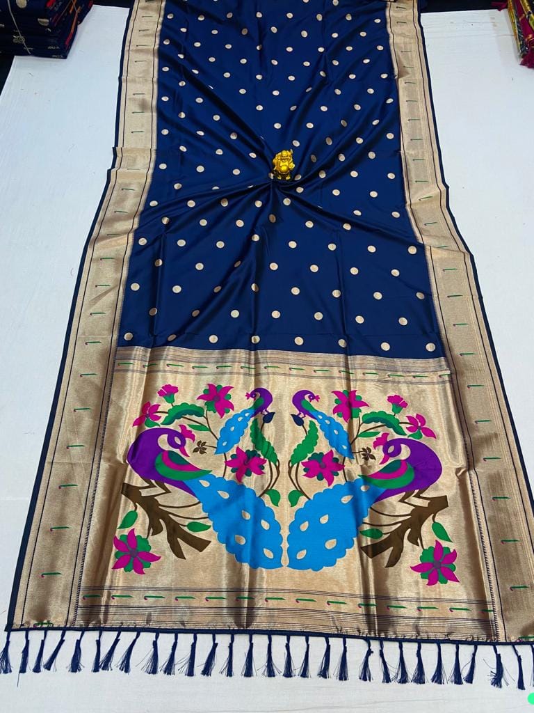 Navy blue color paithani silk saree for women