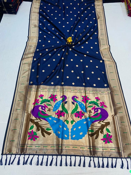 Navy blue color paithani silk saree for women