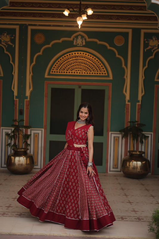 Awesome Maroon Rayon Navratri Lehenga Choli For Women