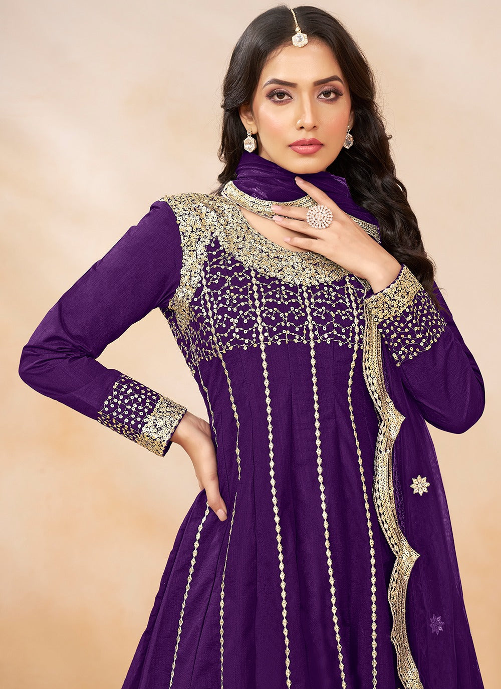 Purple silk sequins work salwar suit online