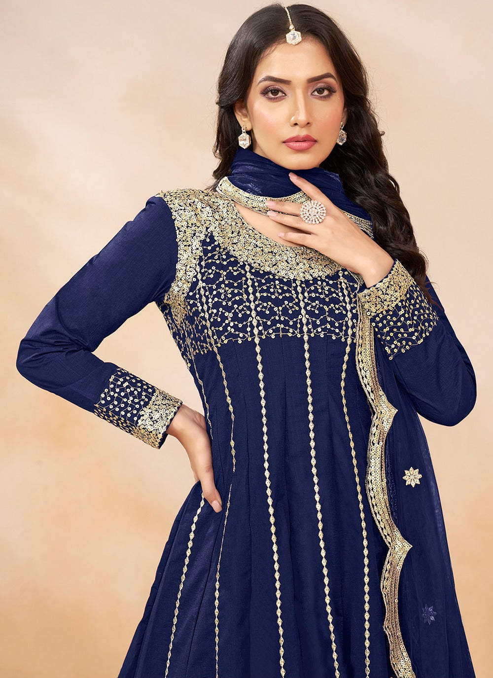 Dark blue color silk salwar suit