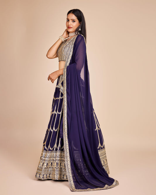Purple color georgette lehenga choli for wedding