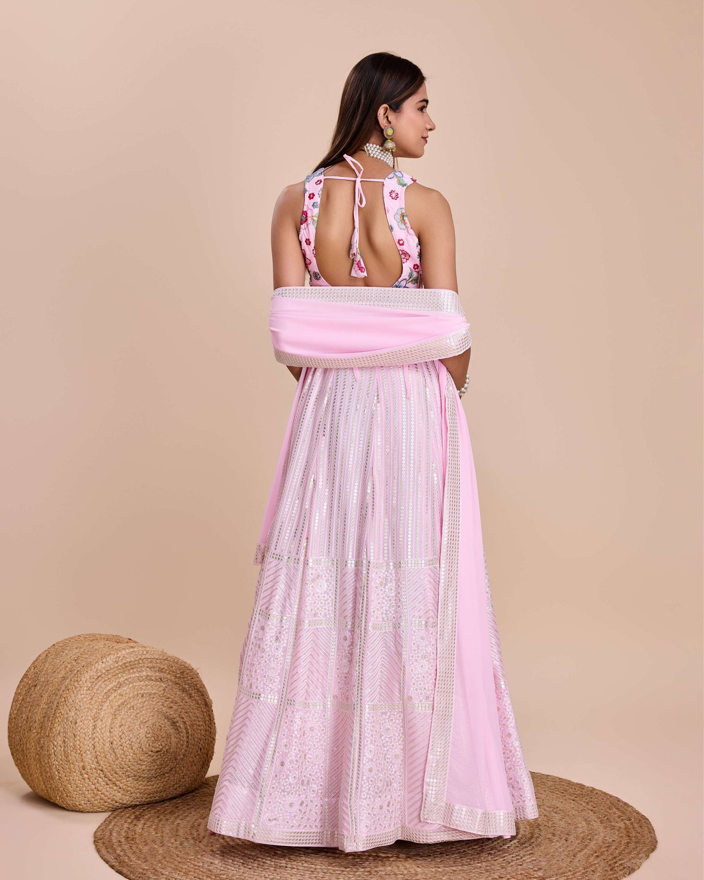 Pink color georgette lehenga choli with dupatta for women
