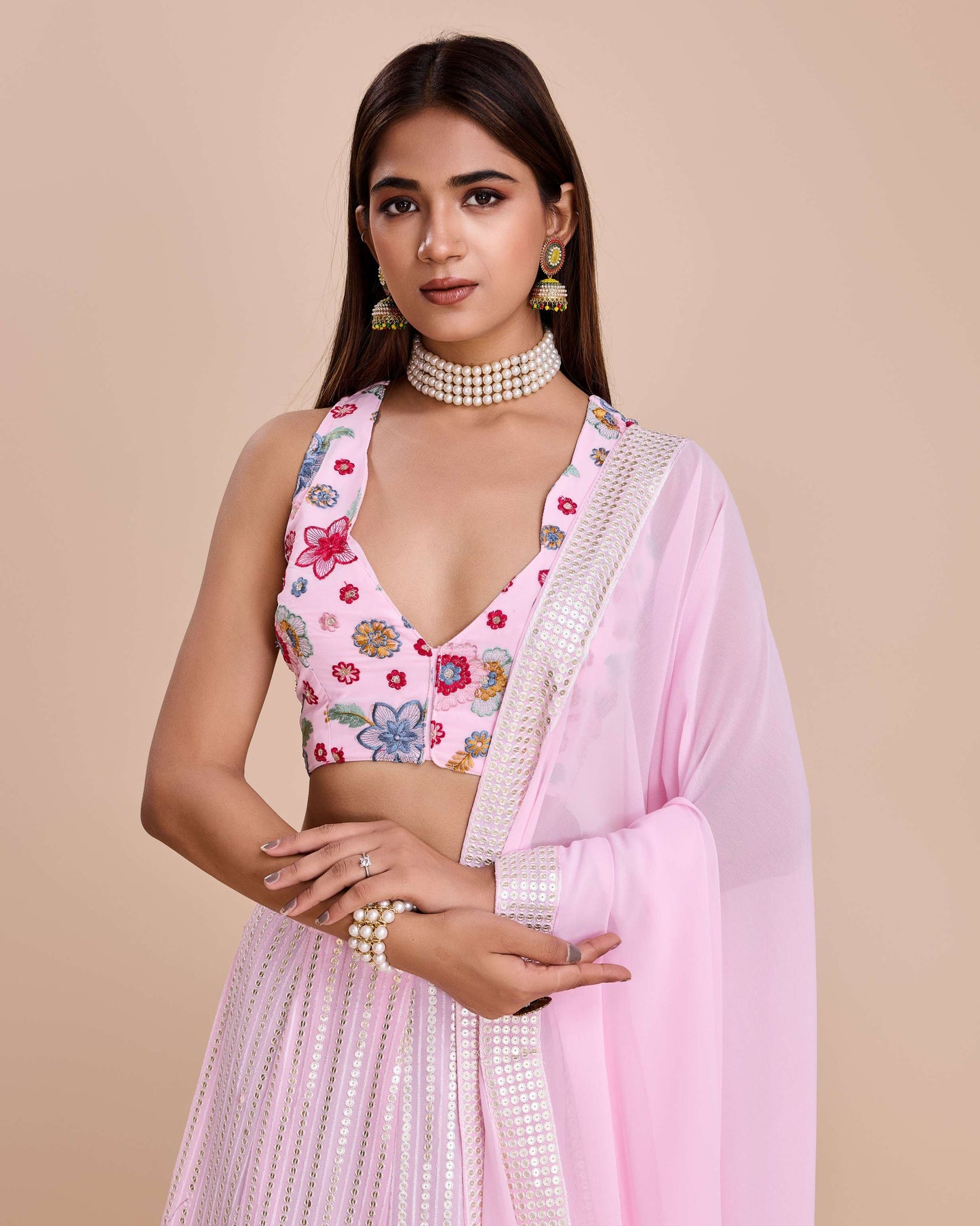 Pink color georgette lehenga choli online shopping