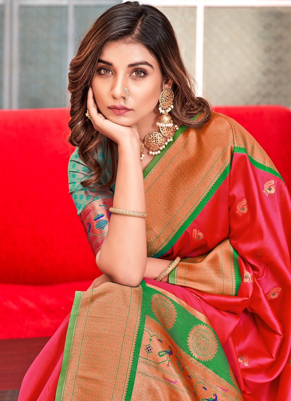 Pink paithani silk saree for women price