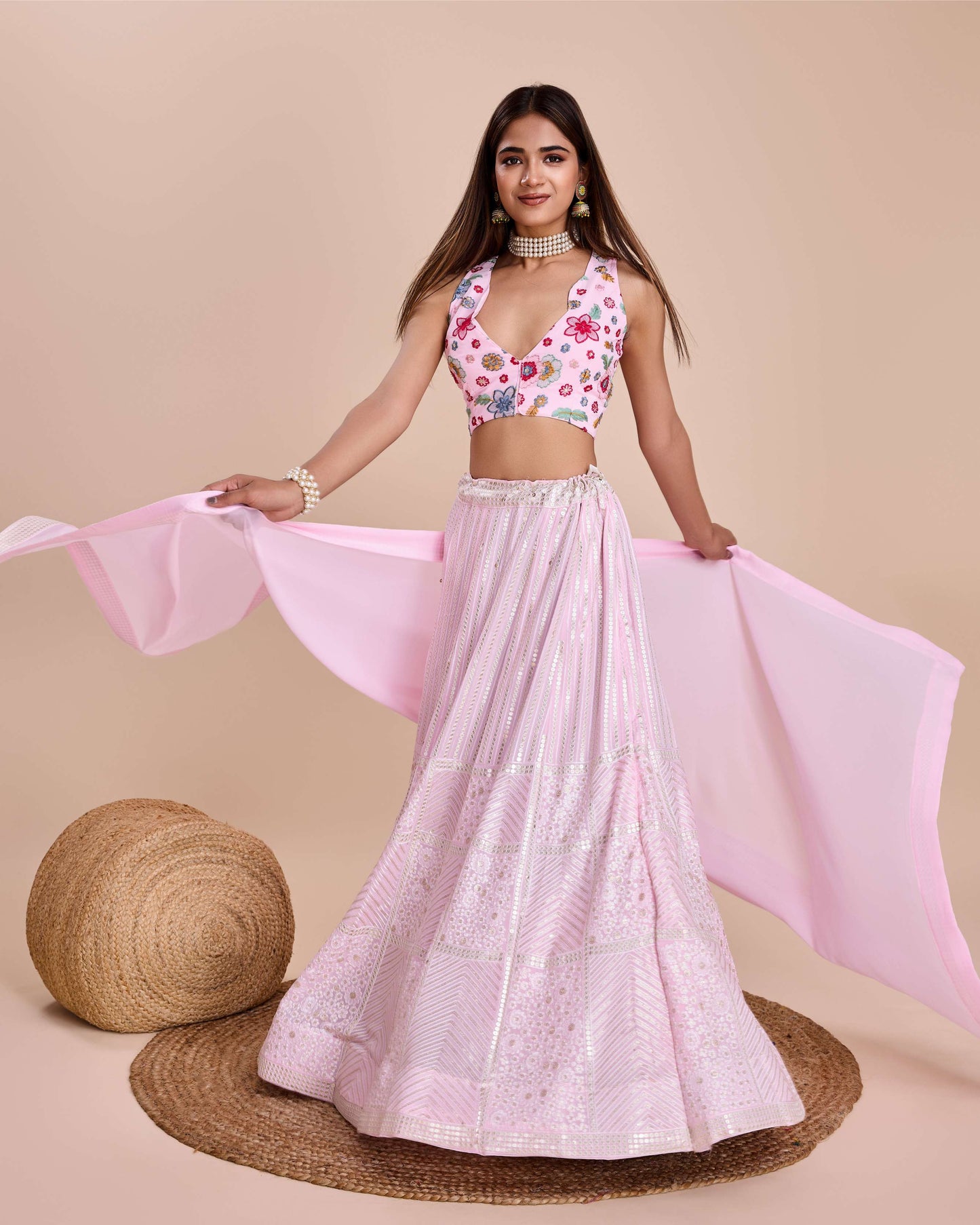 Pink color georgette lehenga choli with dupatta price