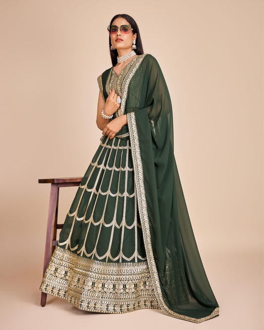 Green color georgette lehenga choli for wedding