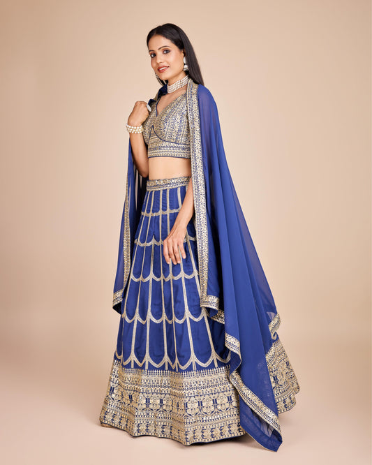 Blue color georgette lehenga choli for wedding