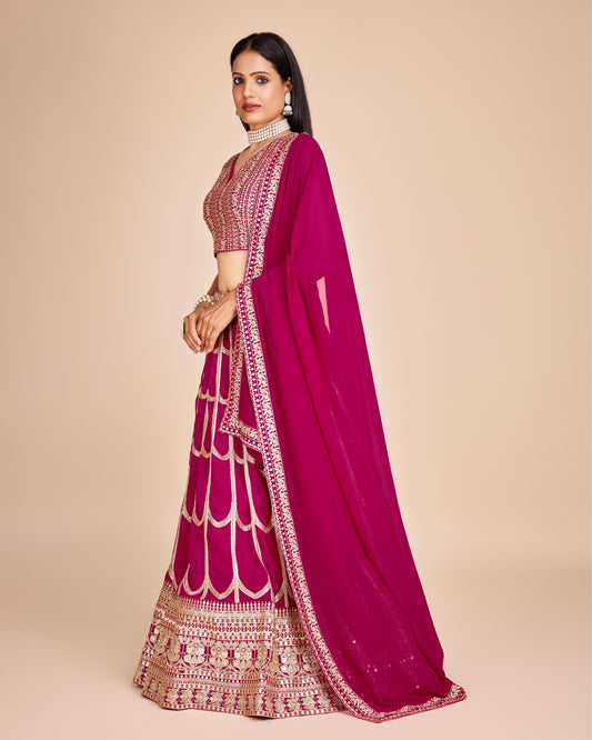 Rani pink color georgette lehenga choli for wedding