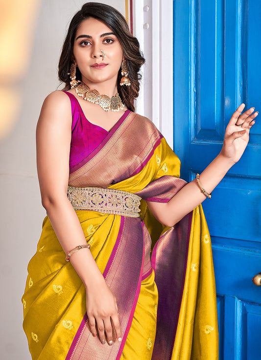 Yellow paithani silk saree for women with price