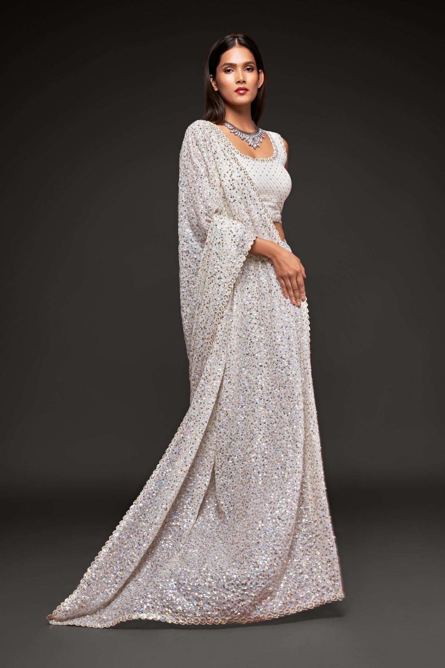 White Georgette Saree for wedding