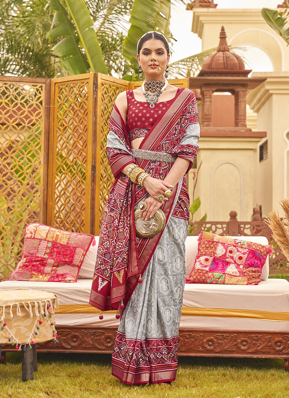 Grey colour Saree party Wear