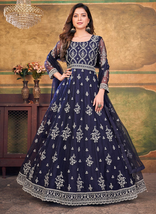 Navy Blue Soft net embroidery work online price
