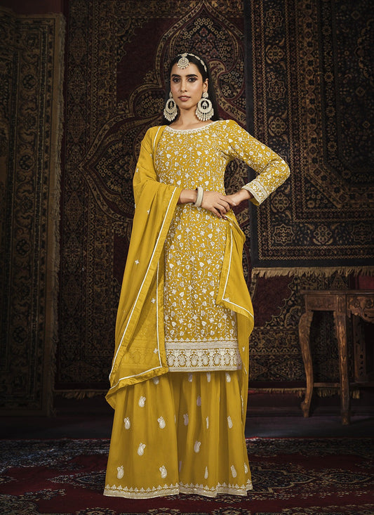 Yellow color georgette sharara suit for women images